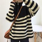 Turtleneck Half-zip Striped Sweater