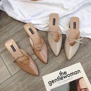 Bow Accent Chunky-heel Pointy-toe Mules