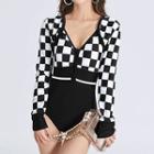 Set: Spaghetti Strap Checkerboard Swimsuit + Shrug