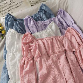 Embossed Boatneck Slited Chiffon Top In 5 Colors