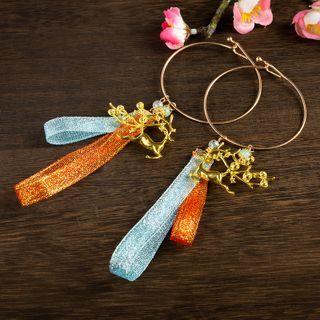 Ribbon Bangle 1 Pair - Orange & Blue & Gold - One Size
