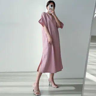 Slit-sleeve Linen Blend Long Dress