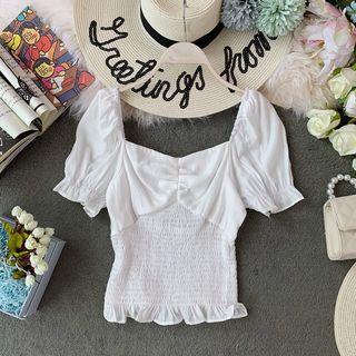 Square-neck Ruched Chiffon Blouse