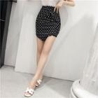 Asymmetric Polka Dot Mini Fitted Skirt