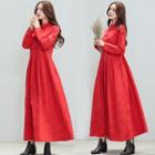 Long-sleeve Frog Buttoned A-line Midi Dress