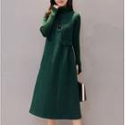 Mock-neck Long-sleeve Knit A-line Dress