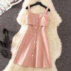 Faux-leather A-line Suspender Dress