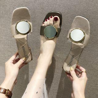 Square Toe Disc Chunky Heel Slide Sandals