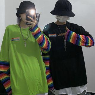 Long-sleeve Striped Mock Two Piece T-shirt