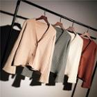 V-neck Bell-sleeve Ribbed Knit Cardigan
