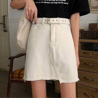 Belt Waist Mini Denim Skirt