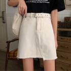 Belt Waist Mini Denim Skirt