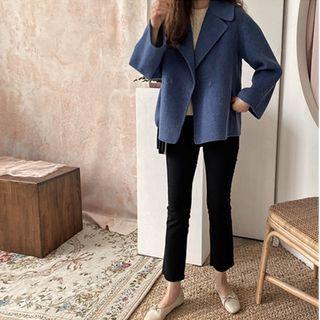 Wide-lapel Wool Blend Wrap Jacket
