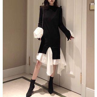 Patchwork Knit Mermaid Dress Black - One Size
