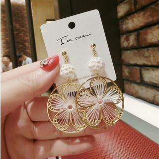 Metal Hoop Knit Flower Dangle Earring