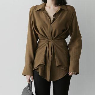 Tie-waist Hidden-button Shirt