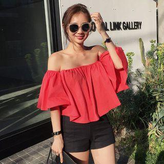 Off-shoulder Ruffled Cotton Top