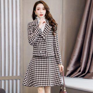 Set: Houndstooth Coat + A-line Skirt