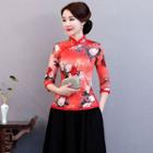 Flower Print 3/4-sleeve Hanfu Top / High Waist Midi A-line Skirt