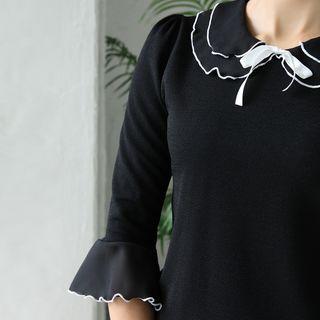 Layered-collar Bell-sleeve Top