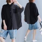 Dotted Panel 3/4-sleeve Shirt Black - One Size