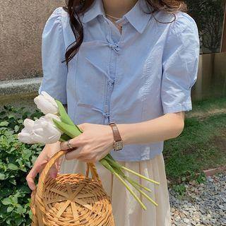 Short-sleeve Bow-accent Crop Shirt