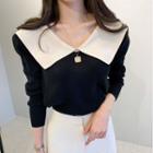 Color-panel Collared Sweater