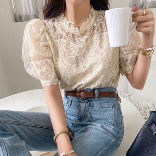 Puff-sleeve Full Lace Blouse