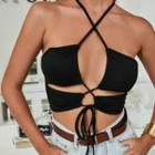 Lace Up Cut-out Cropped Halter Top