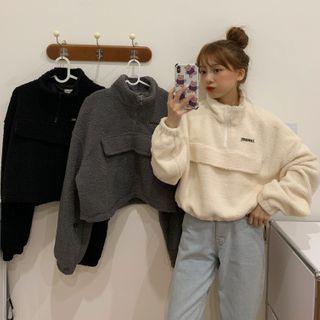 Turtleneck Knit Half-zip Fleece Sweatshirt