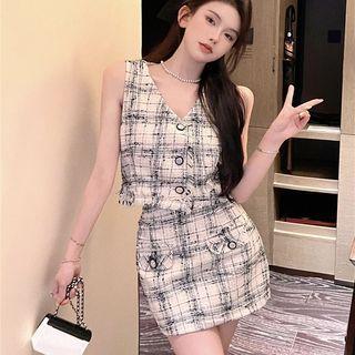 Plaid Crop Tank Top / Mini Pencil Skirt
