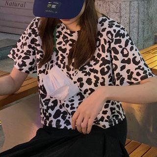 Short-sleeve Cow Print T-shirt White & Black - One Size