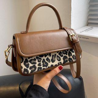 Patterned Panel Faux Leather Crossbody Bag