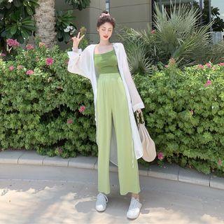 Long Light Shirt / Plain Top / Wide-leg Pants