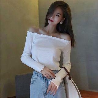 Long-sleeve Lettuce Edge Crop Top White - One Size