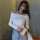 Long-sleeve Lettuce Edge Crop Top White - One Size