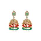 Vintage Ethnic Style Plated Gold Geometric Wind Chimes Tassel Green Cubic Zirconia Earrings Golden - One Size