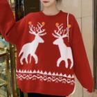 Reindeer Print Sweater Red & White - One Size