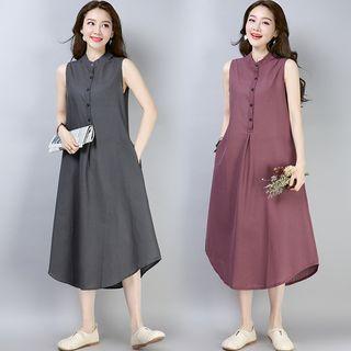 Sleeveless Henley Midi Smock Dress