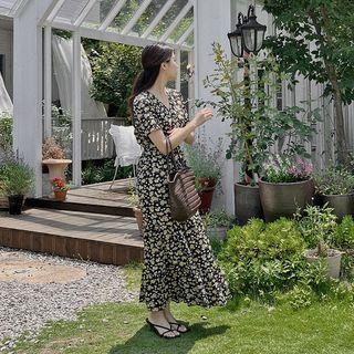 Wrap-front Tiered Maxi Floral Dress
