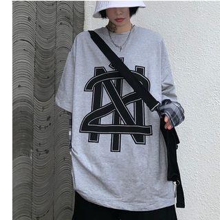 Couple Matching Numbering Short-sleeve T-shirt Gray - One Size