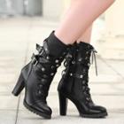Faux Leather Block Heel Mid-calf Combat Boots