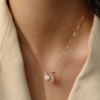 Rhinestone Love Heart Lock Pendant Necklace As Shown In Figure - One Size