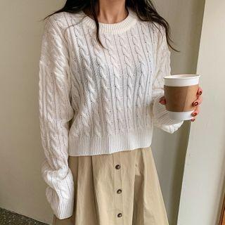 Drop-shoulder Cable-knit Crop Top