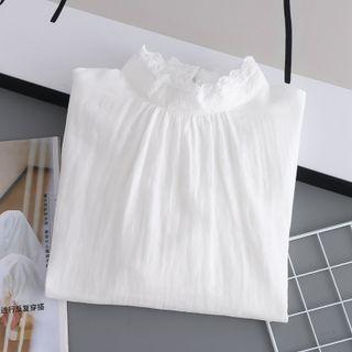 Long-sleeve Mock-neck Blouse 6133 - White - One Size