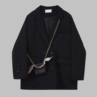 Set: Double-breasted Blazer + Mini Chain Crossbody Bag