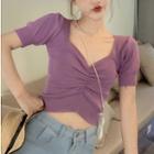 Square-neck Short-sleeve Knit Crop Top