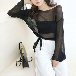 Plain Knot Bell-sleeve Knit Top