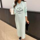 Ribbed Letter Long Hoodie Dress