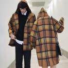 Couple Matching Hooded Plaid Single Breasted Coat